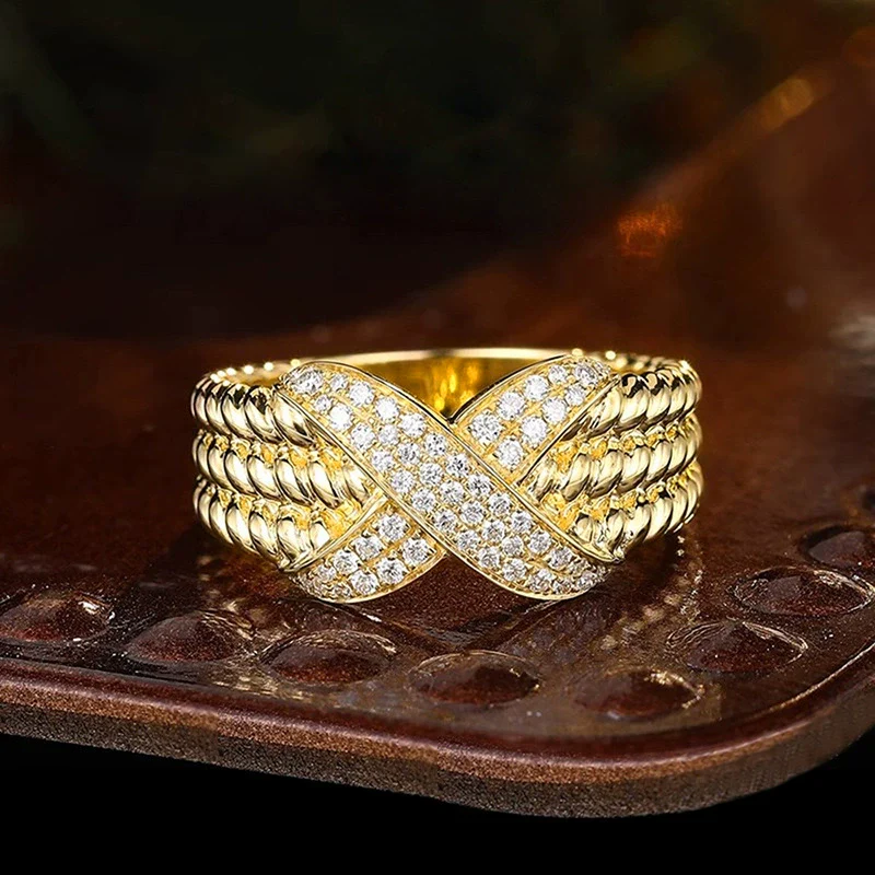 Women's Copper Ring With Geometric Letters Numbers And Text Pattern Zirconia Design - Image 2