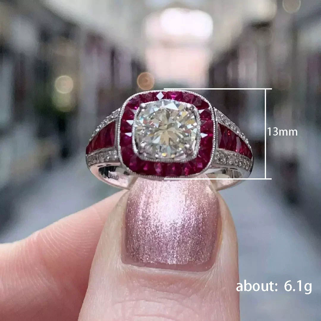 Women's Copper Simulation Red Corundum Zircon Ring With Geometric Style - Image 4