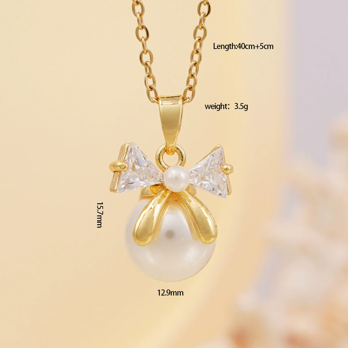 Women's Copper Zircon Necklace With Bow Pearl Pendant Electroplating Mixed Gemstone Inlay Light Luxury Design - Image 10