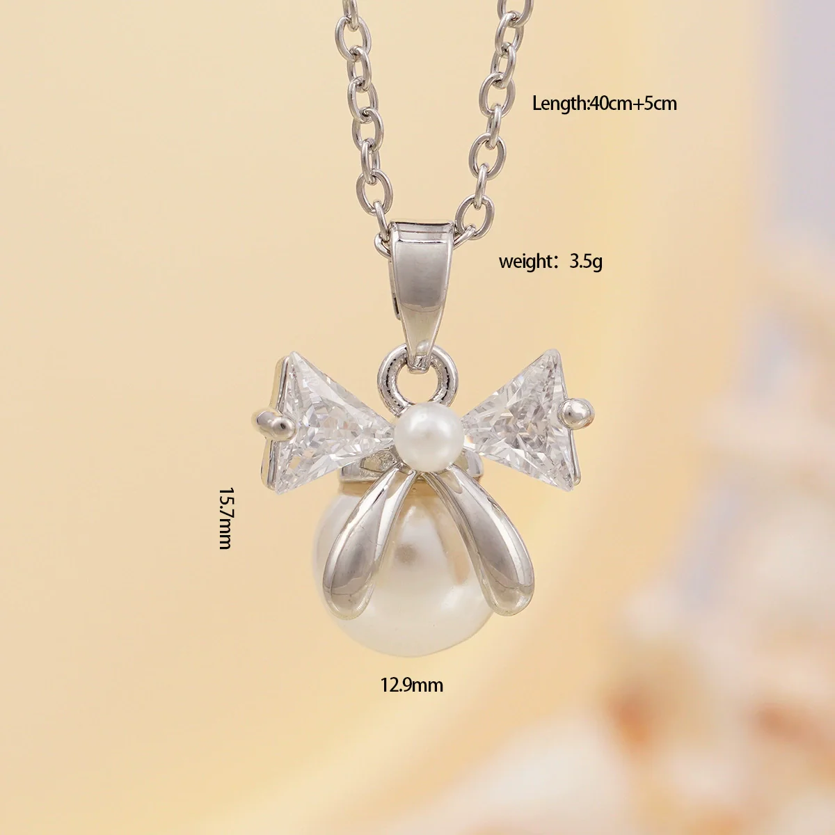 Women's Copper Zircon Necklace With Bow Pearl Pendant Electroplating Mixed Gemstone Inlay Light Luxury Design - Image 11
