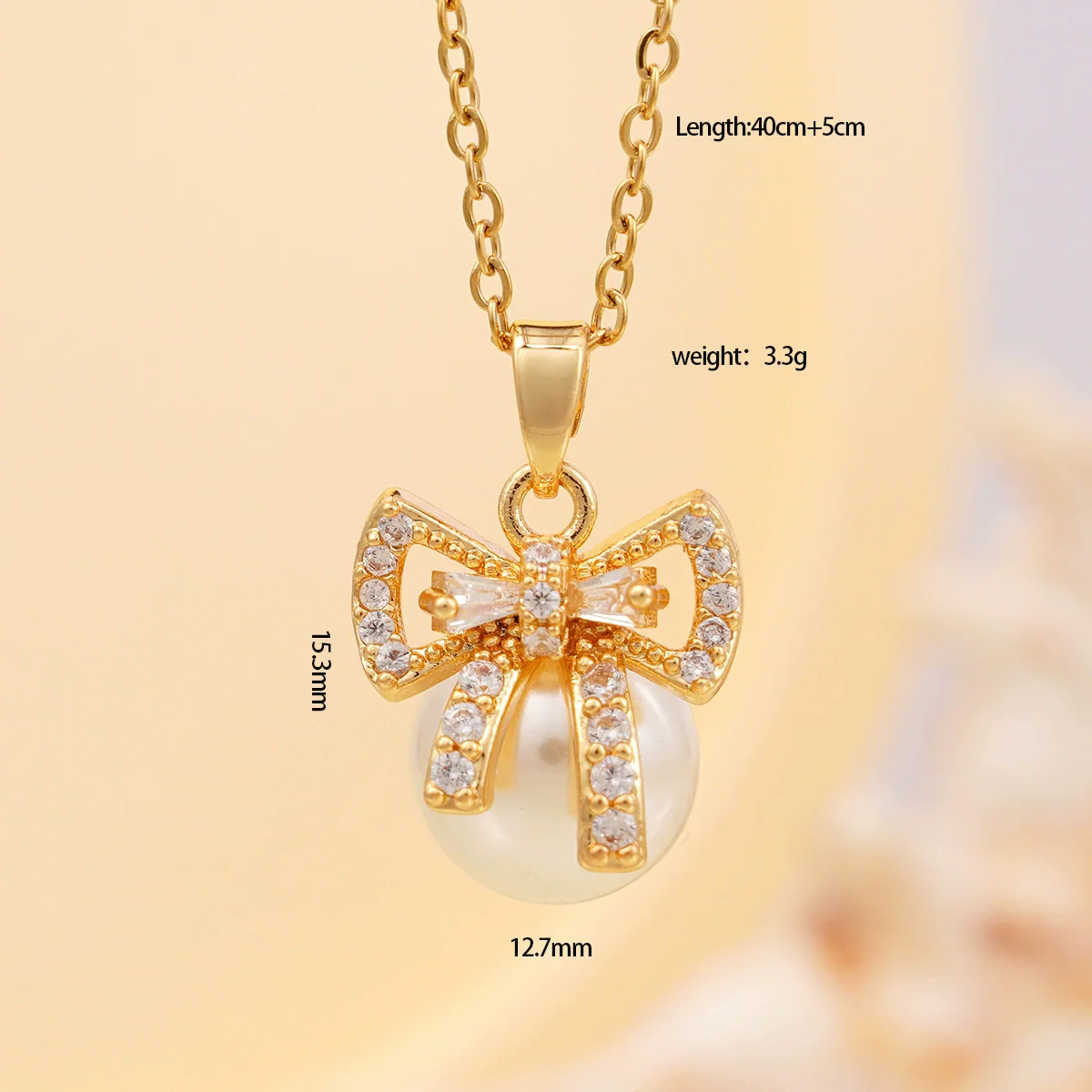 Women's Copper Zircon Necklace With Bow Pearl Pendant Electroplating Mixed Gemstone Inlay Light Luxury Design - Image 6