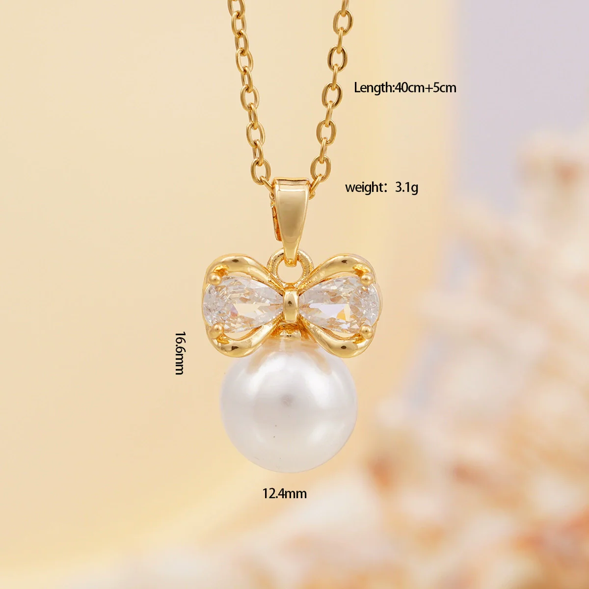 Women's Copper Zircon Necklace With Bow Pearl Pendant Electroplating Mixed Gemstone Inlay Light Luxury Design - Image 8