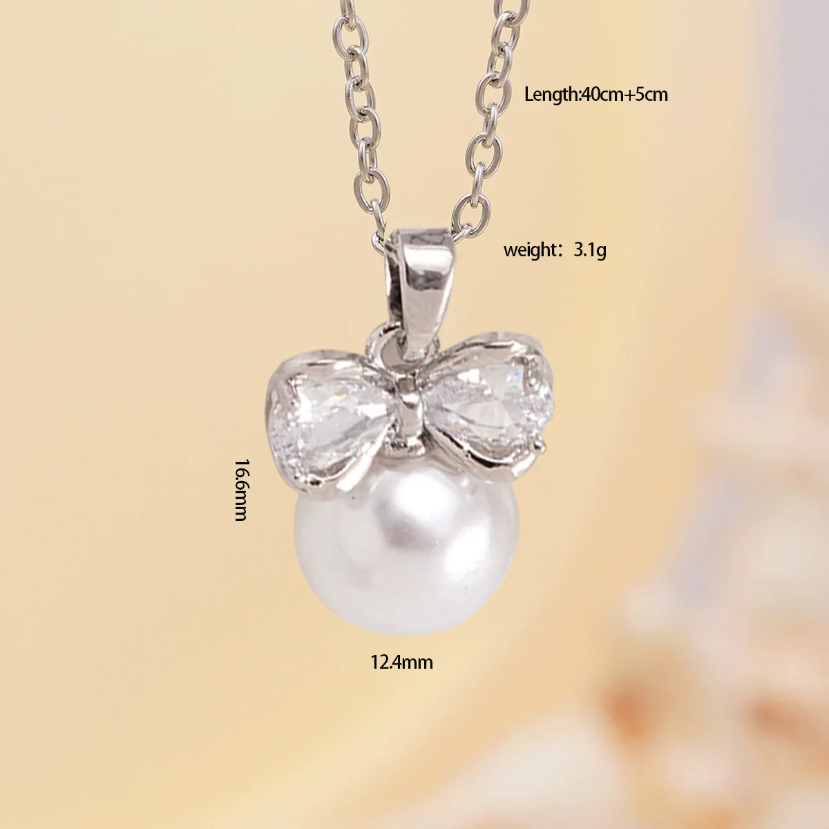 Women's Copper Zircon Necklace With Bow Pearl Pendant Electroplating Mixed Gemstone Inlay Light Luxury Design - Image 9