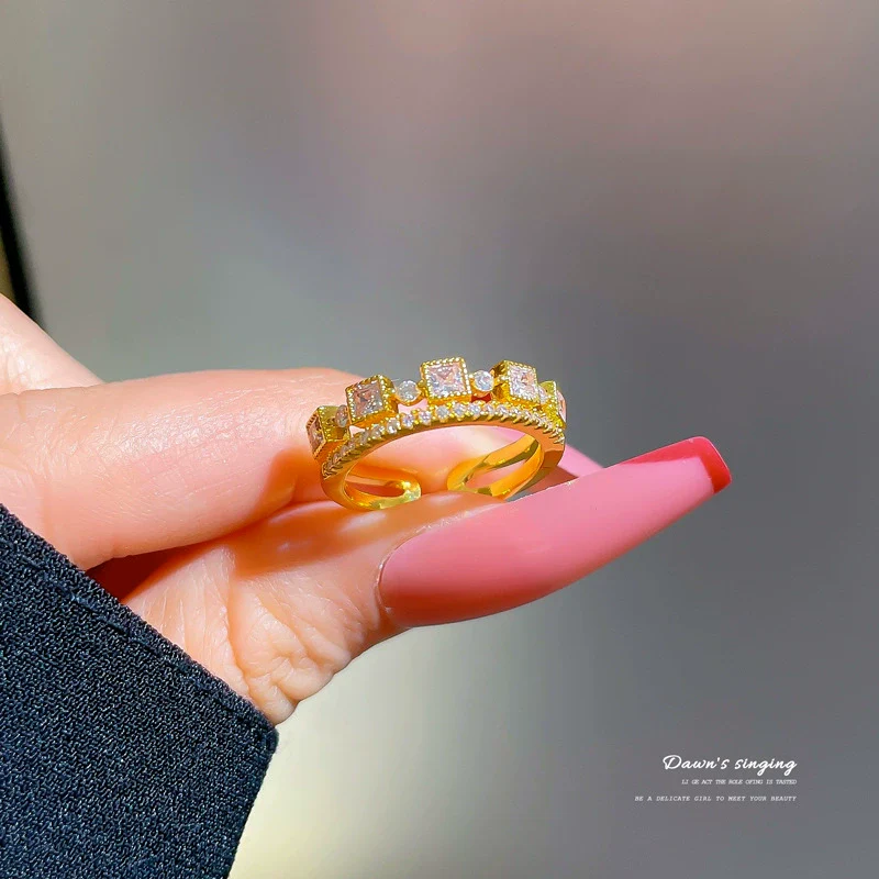 Women's Couple Ring Brass Zircon The Crown Style Adjustable Open Ring - Image 2