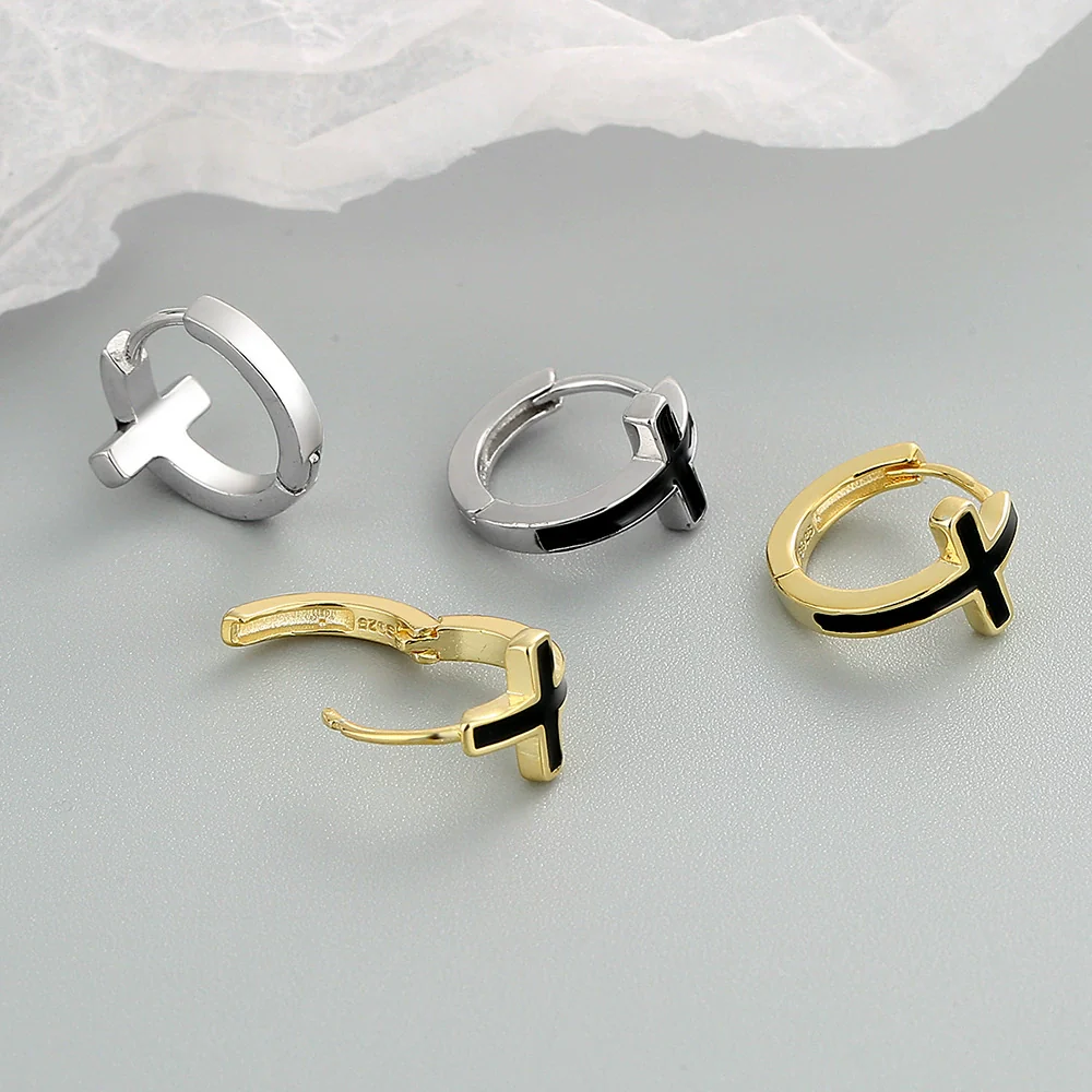 Women's Crossshaped 925 Silver Earrings With Geometric Pattern And Electroplating Treatment - Image 4