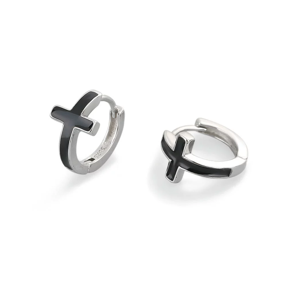 Women's Crossshaped 925 Silver Earrings With Geometric Pattern And Electroplating Treatment - Image 5