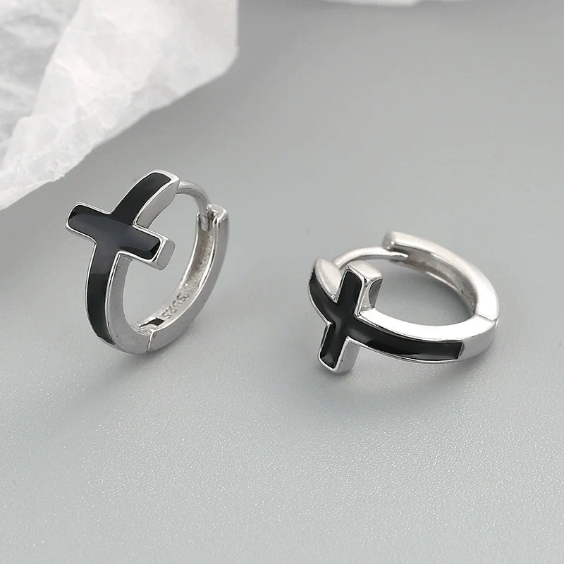 Women's Crossshaped 925 Silver Earrings With Geometric Pattern And Electroplating Treatment - Image 6