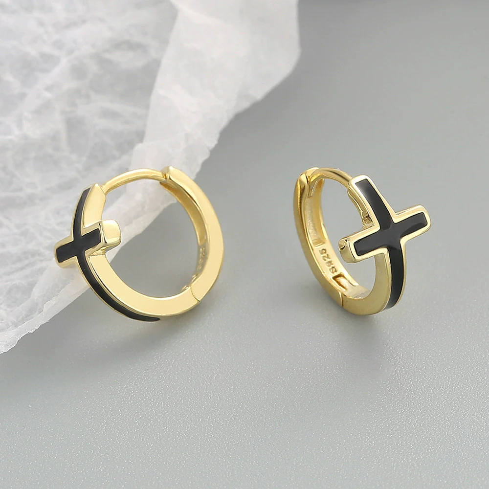 Women's Crossshaped 925 Silver Earrings With Geometric Pattern And Electroplating Treatment - Image 7