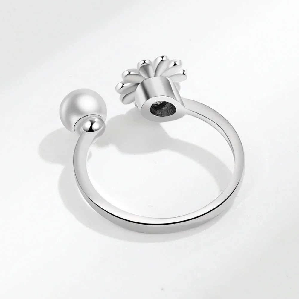 Women's Daisy Pearl Rotating Ring Copper Geometric Electroplating Jewelry - Image 4