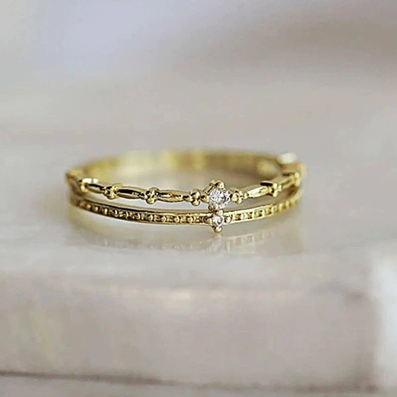 Women's Doublelayer Copper Ring With Geometric Design And Inlaid Zircon - Image 3