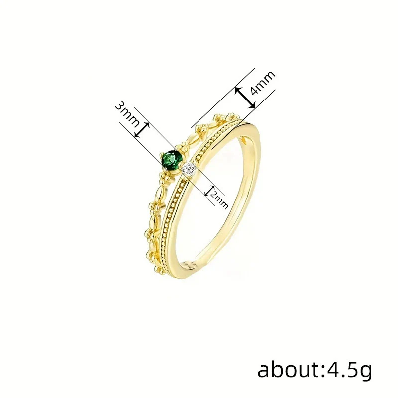 Women's Doublelayer Copper Ring With Geometric Design And Inlaid Zircon - Image 4