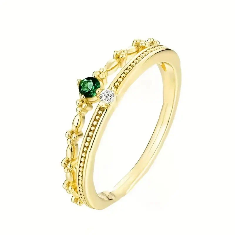 Women's Doublelayer Copper Ring With Geometric Design And Inlaid Zircon - Image 7