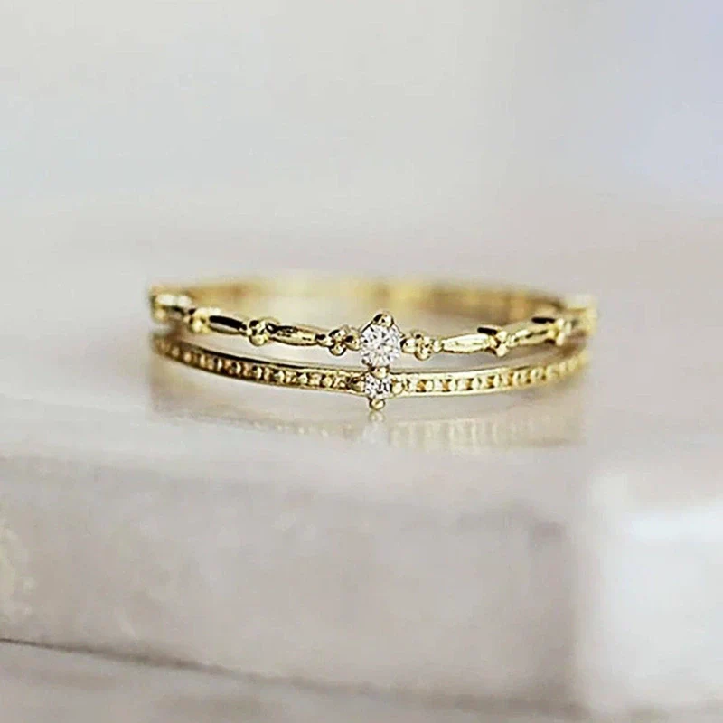 Women's Doublelayer Copper Ring With Geometric Design And Inlaid Zircon - Image 8
