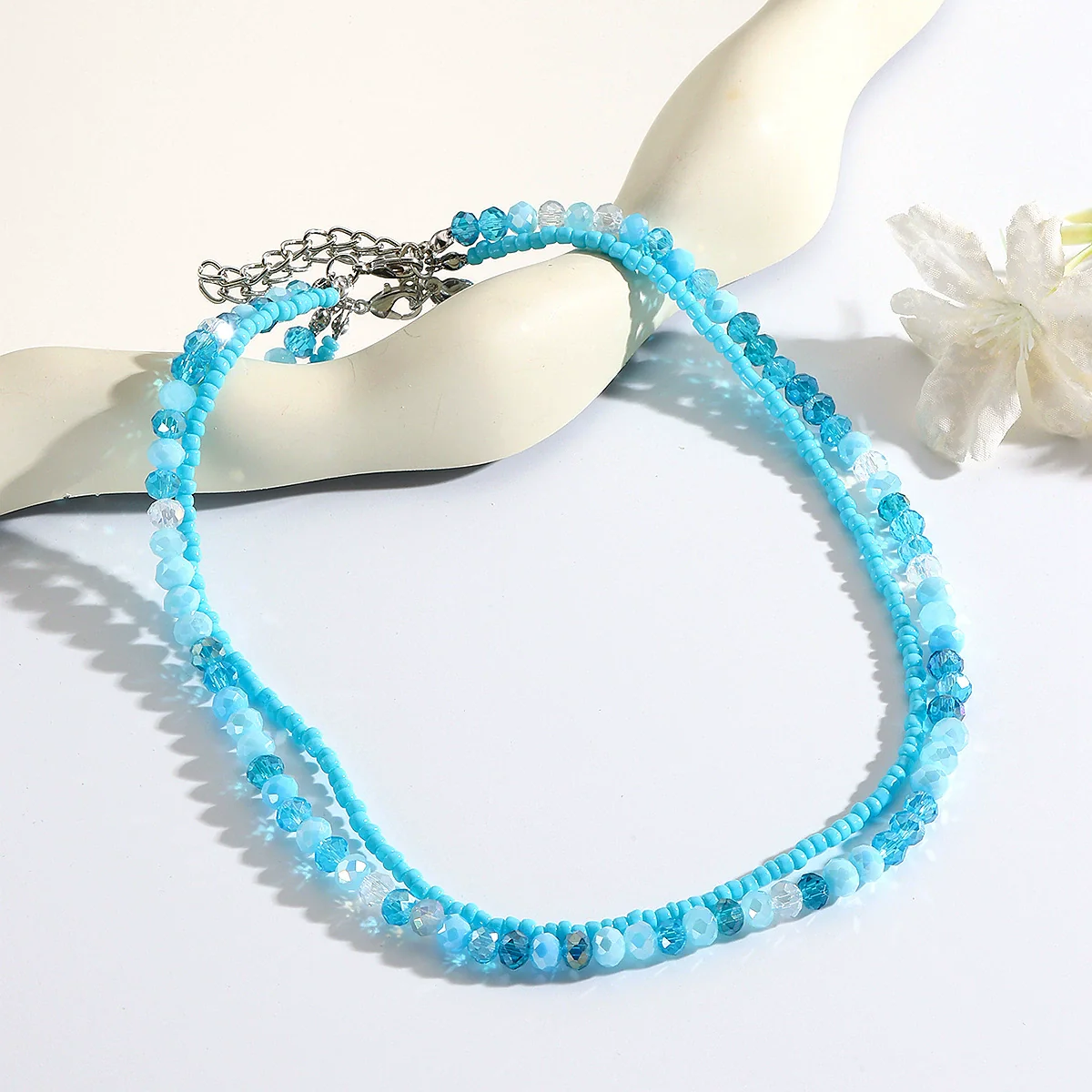 Women's Doublelayer Stacked Artificial Crystal Necklace With Geometric Styling And Electroplating Treatment And Ball Chain - Image 4