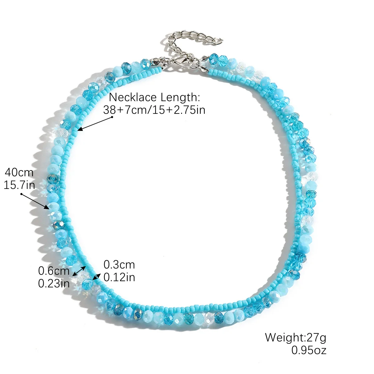 Women's Doublelayer Stacked Artificial Crystal Necklace With Geometric Styling And Electroplating Treatment And Ball Chain - Image 5