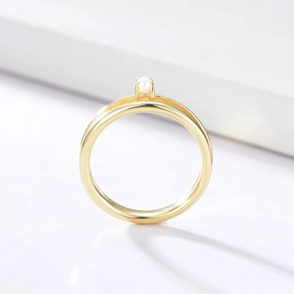 Women's Doublelayered Pearl Ring 925 Silver Geometric Style Set With Pearls - Image 3