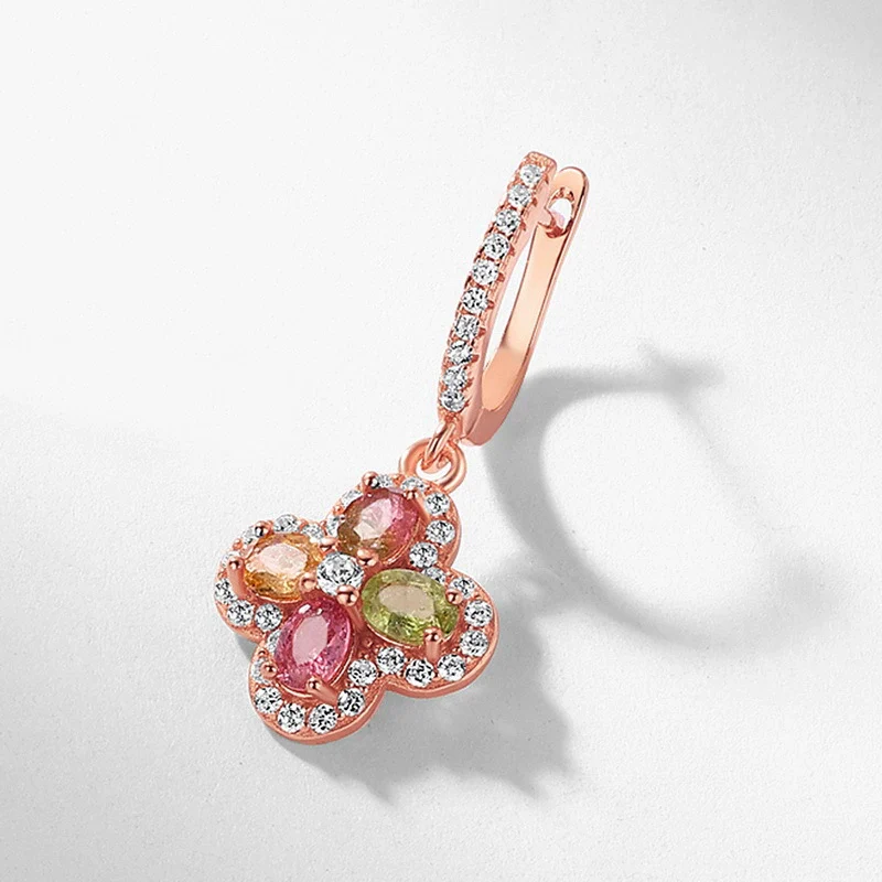 Women's Elegant Geometric Natural Tourmaline Earrings S925 Silver 10K Gold Plated With Diamond Design - Image 3