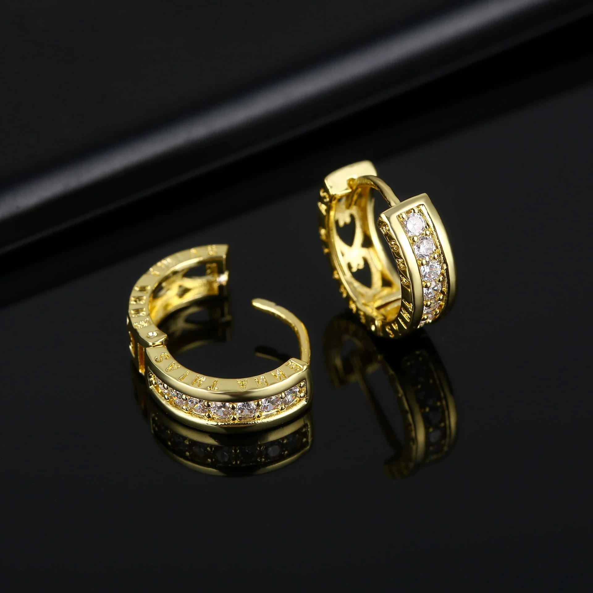 Women's Environmental Protection Copper Geometric Letter Diamondstudded Zircon Earrings - Image 2