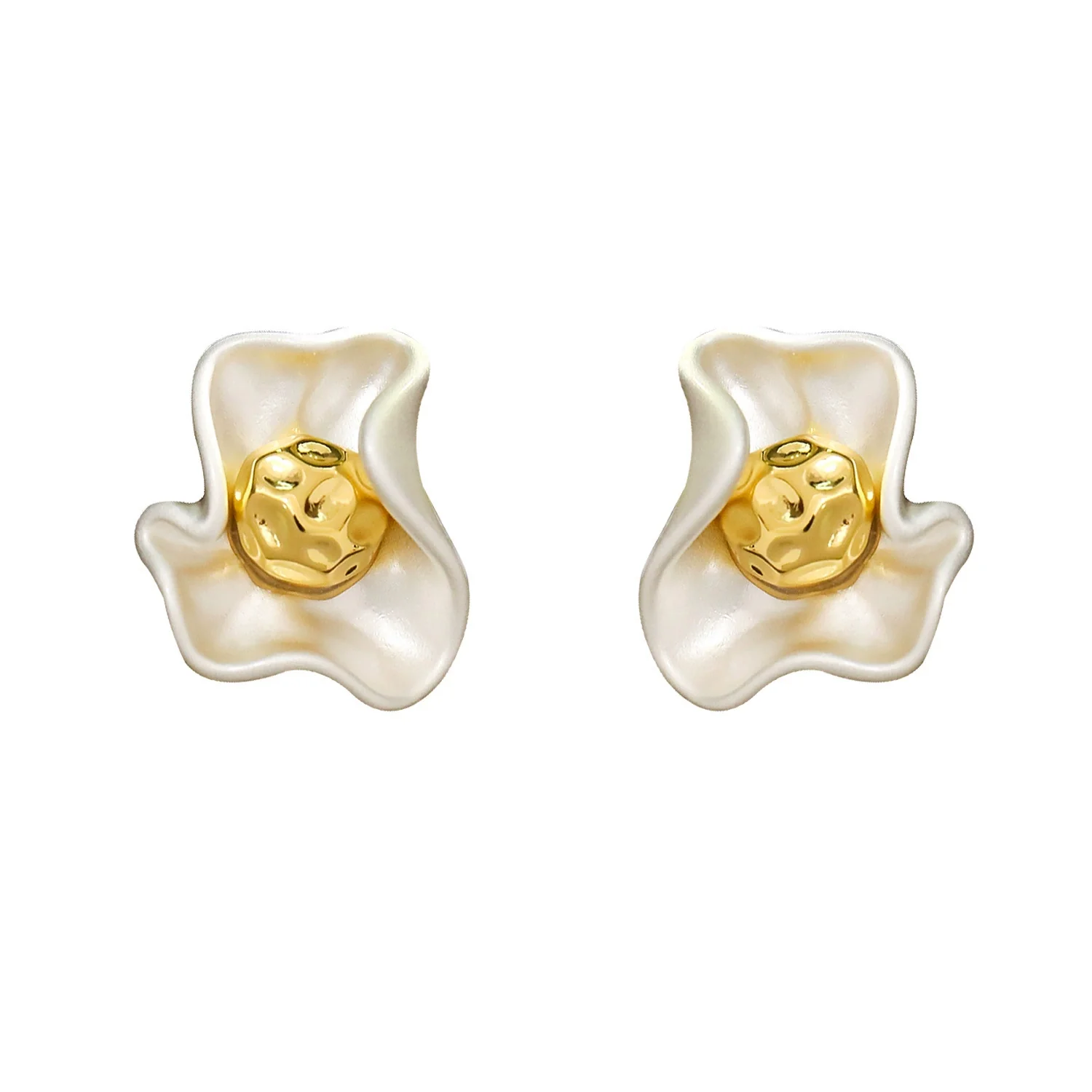 Women's Fashion Allmatch Metal Pleated Flower Earrings Copper Geometric Electroplated - Image 5