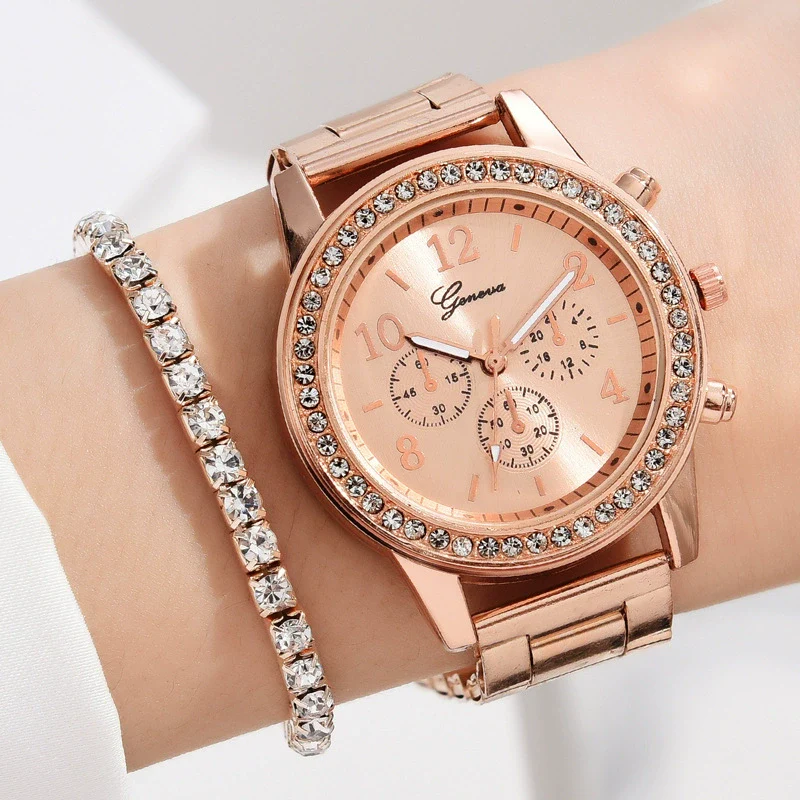 Women's Fashion Alloy Quartz Diamond Watch With Round Dial And Spiral Crown - Image 2