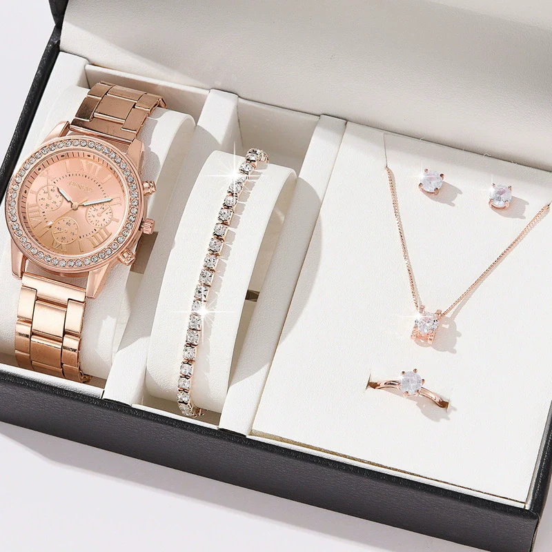 Women's Fashion Alloy Quartz Diamond Watch With Round Dial And Spiral Crown - Image 7
