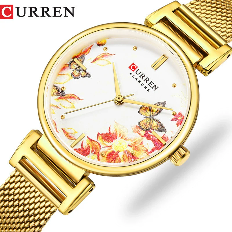 Women's Fashion Alloy Quartz Watch With Printed Butterfly And Stainless Steel Strap