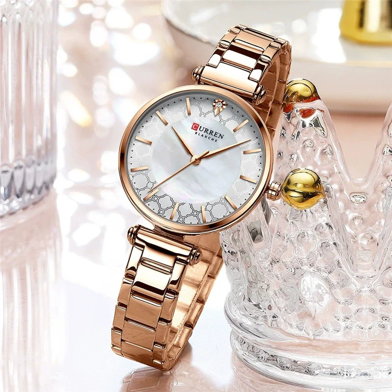 Women's Fashion Alloy Shell Round Dial Quartz Casual Waterproof Watch With Rhinestones - Image 4