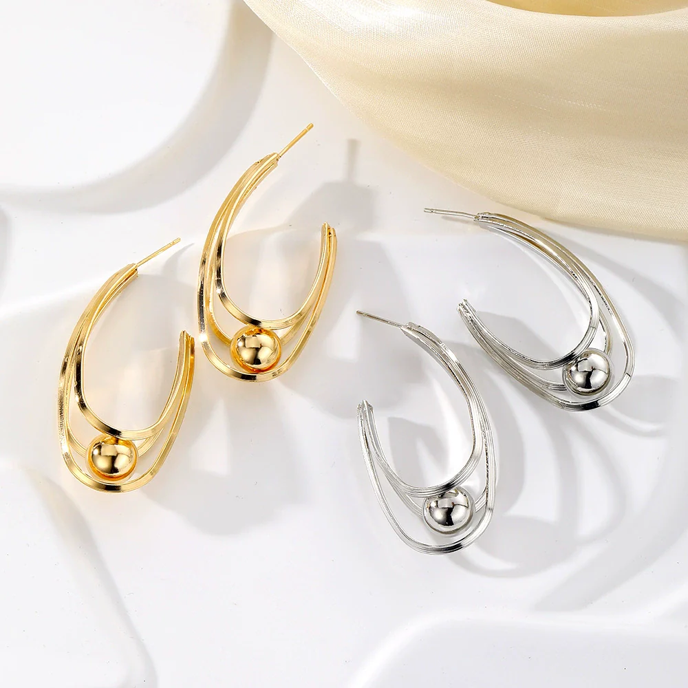 Women's Fashion Alloy Ushaped Multilayer Geometric Retro Earrings With Diamond Design - Image 3