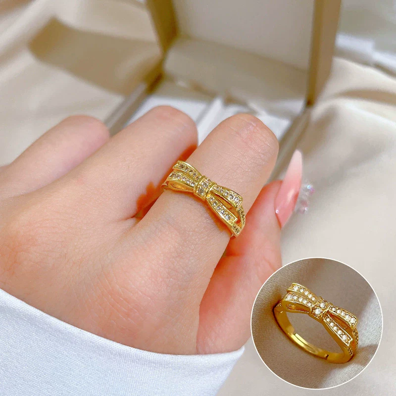 Women's Fashion Bow Luxury Ring Brass Real Gold Plated Crown Design