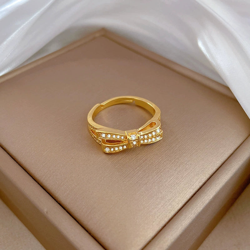 Women's Fashion Bow Luxury Ring Brass Real Gold Plated Crown Design - Image 5