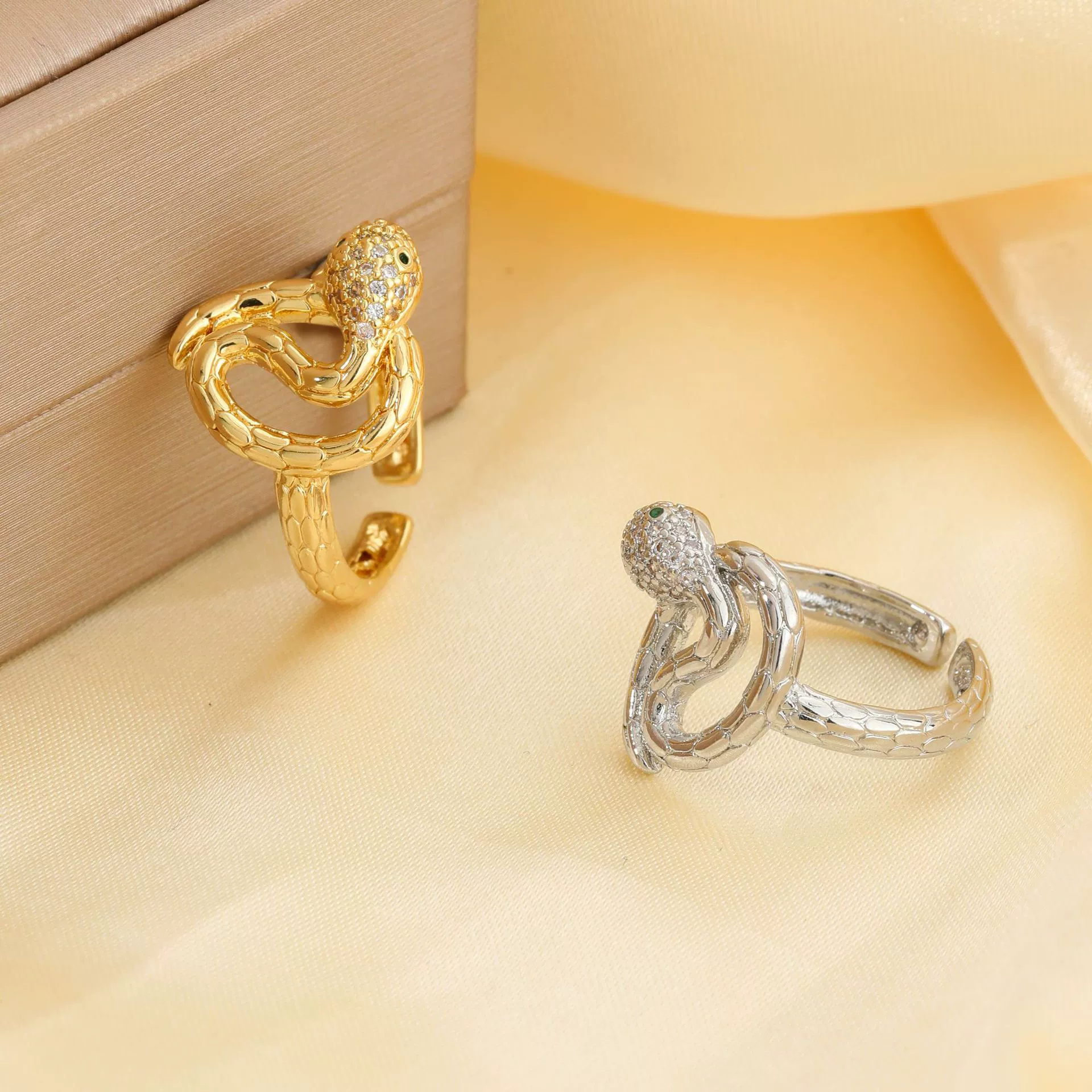 Women's Fashion Copper Snake Zodiac Open Ring Inlaid Zircon With Electroplating - Image 4