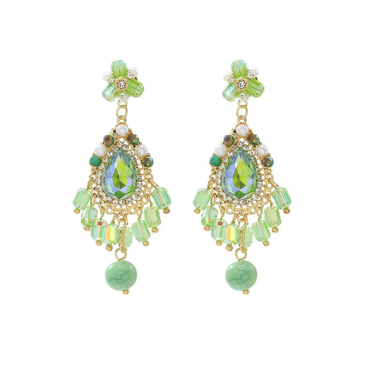 Women's Fashion Crystal Rhinestone Flower Tassel Earrings Set With Diamonds - Image 5