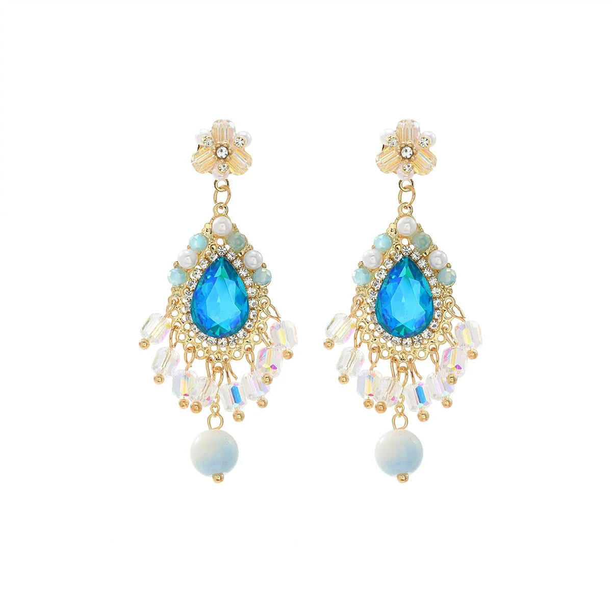Women's Fashion Crystal Rhinestone Flower Tassel Earrings Set With Diamonds - Image 7
