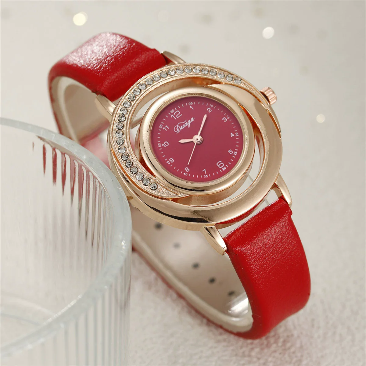 Women's Fashion Diamond Pu Leather Strap Alloy Case Round Dial Quartz Watch With Stainless Steel Clasp And Ordinary Glass Mirror - Image 11