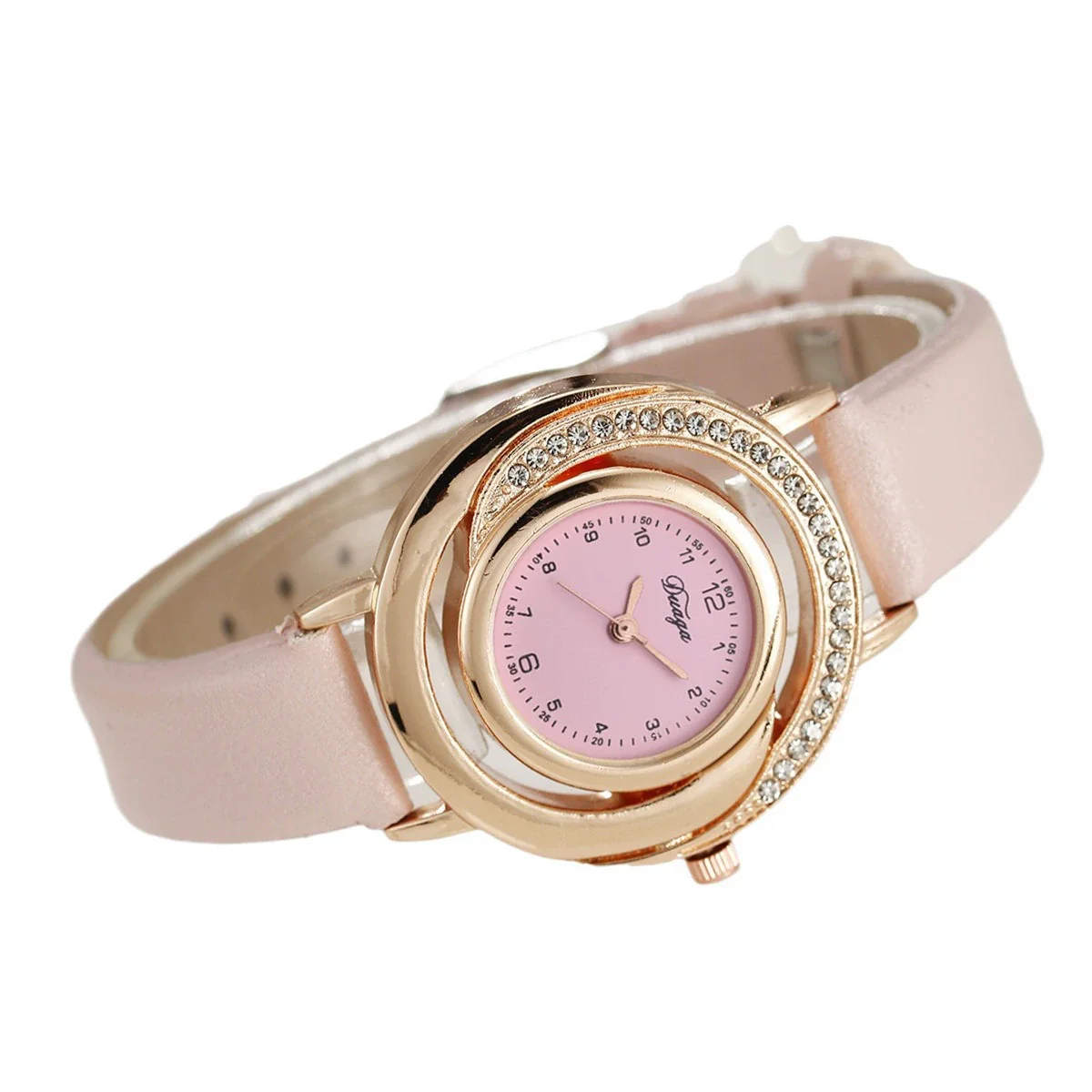 Women's Fashion Diamond Pu Leather Strap Alloy Case Round Dial Quartz Watch With Stainless Steel Clasp And Ordinary Glass Mirror - Image 5