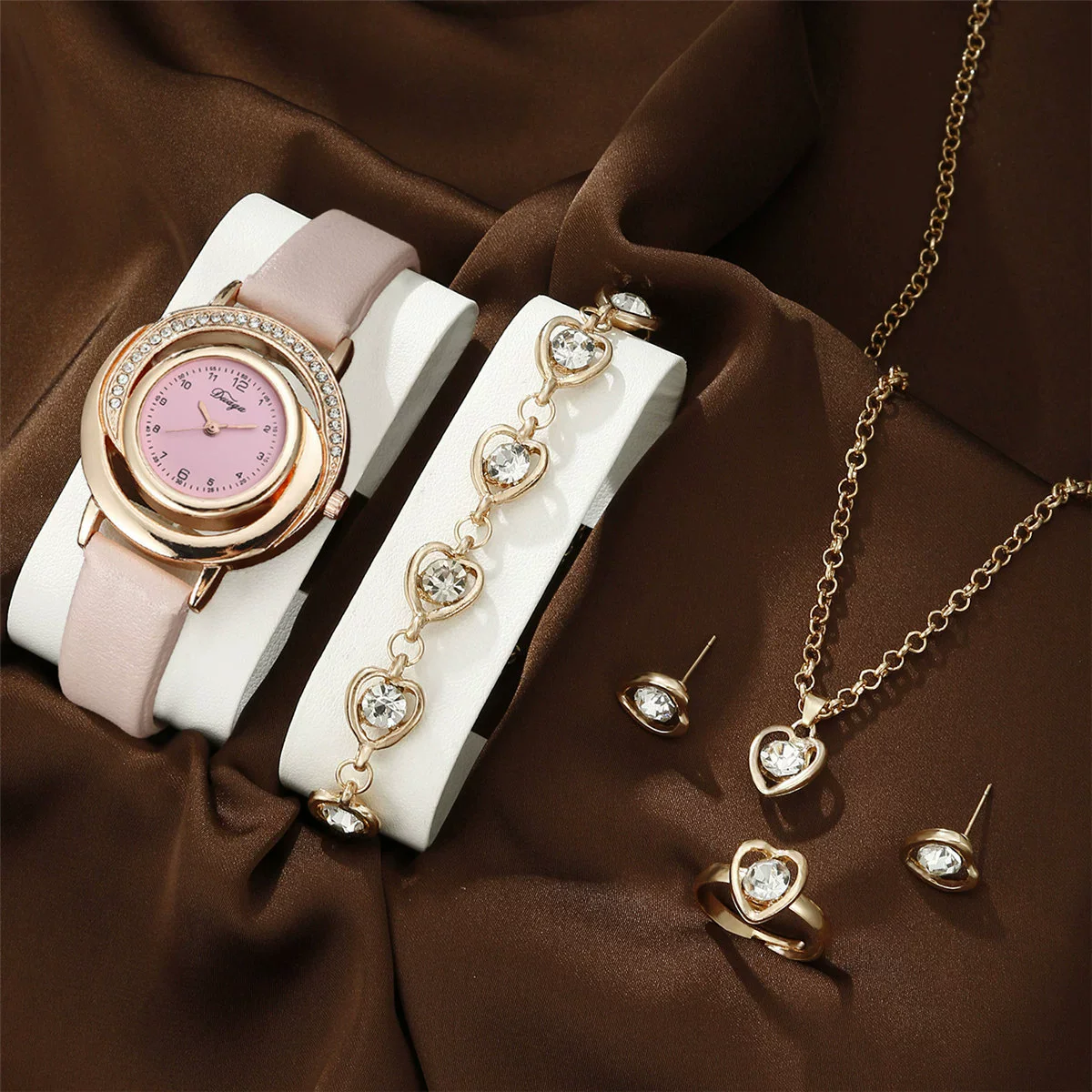 Women's Fashion Diamond Pu Leather Strap Alloy Case Round Dial Quartz Watch With Stainless Steel Clasp And Ordinary Glass Mirror - Image 6