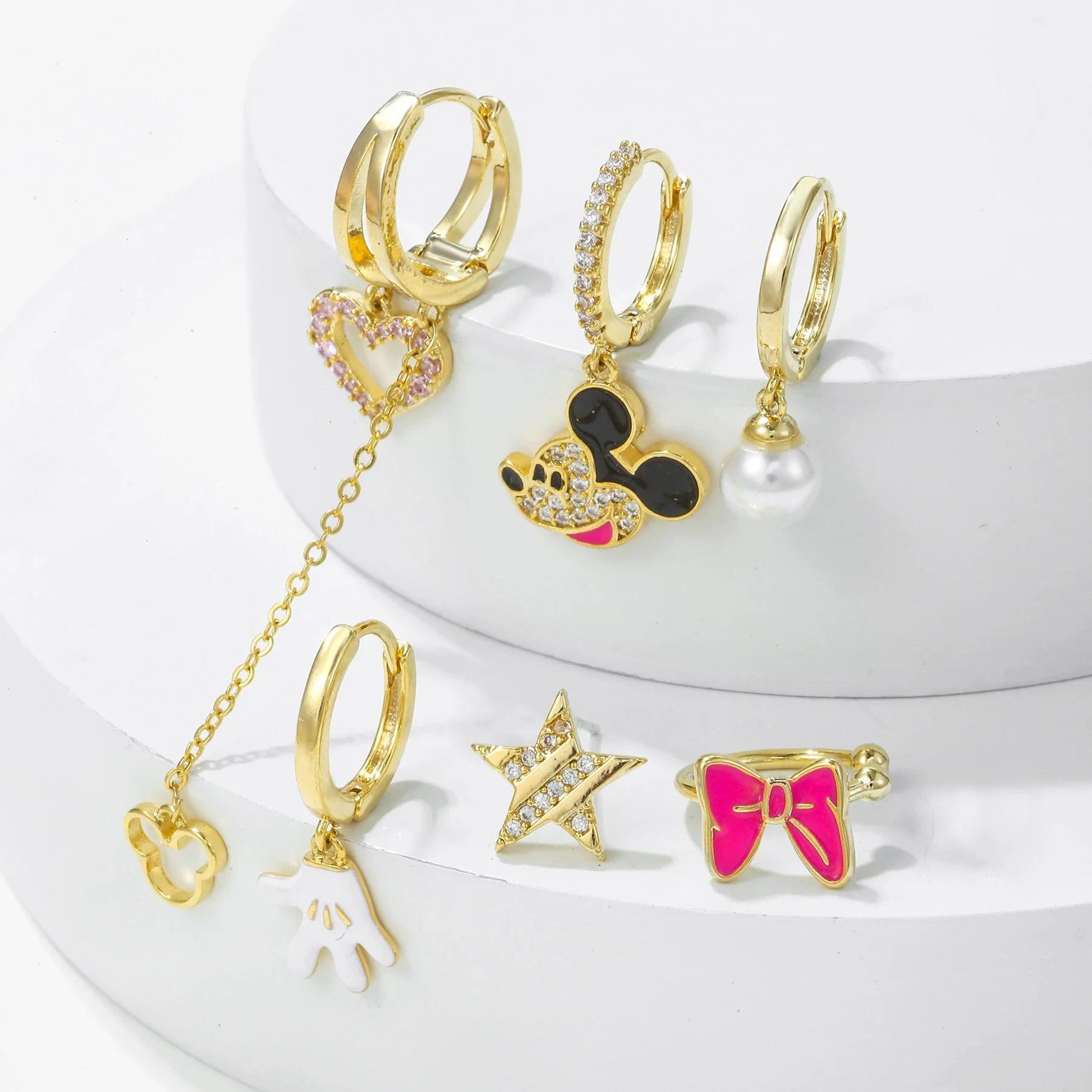 Women's Fashion Earrings Set Copper With Zircon Inlay Heart Bow Star Animals Zodiac Design - Image 2