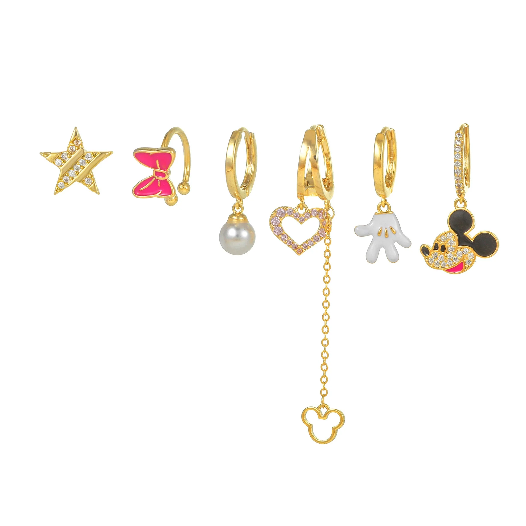 Women's Fashion Earrings Set Copper With Zircon Inlay Heart Bow Star Animals Zodiac Design - Image 5