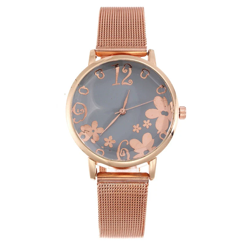 Women's Fashion Flower Quartz Watch With Alloy Case Metal Strap And Stainless Steel Clasp Round Dial