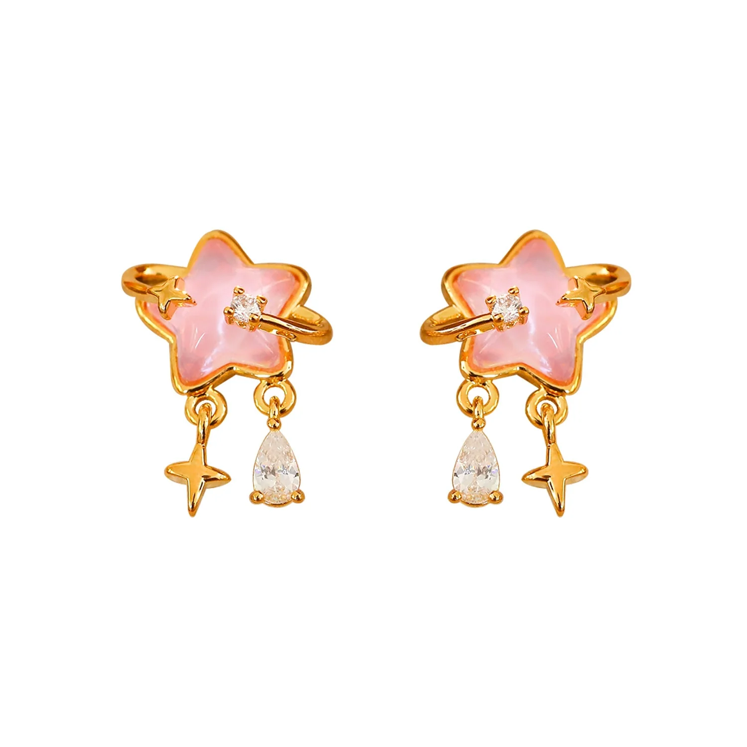 Women's Fashion Geometric Copper Earrings With Surrounding Stars Blue Glass Fairy Tassels Electroplated - Image 5