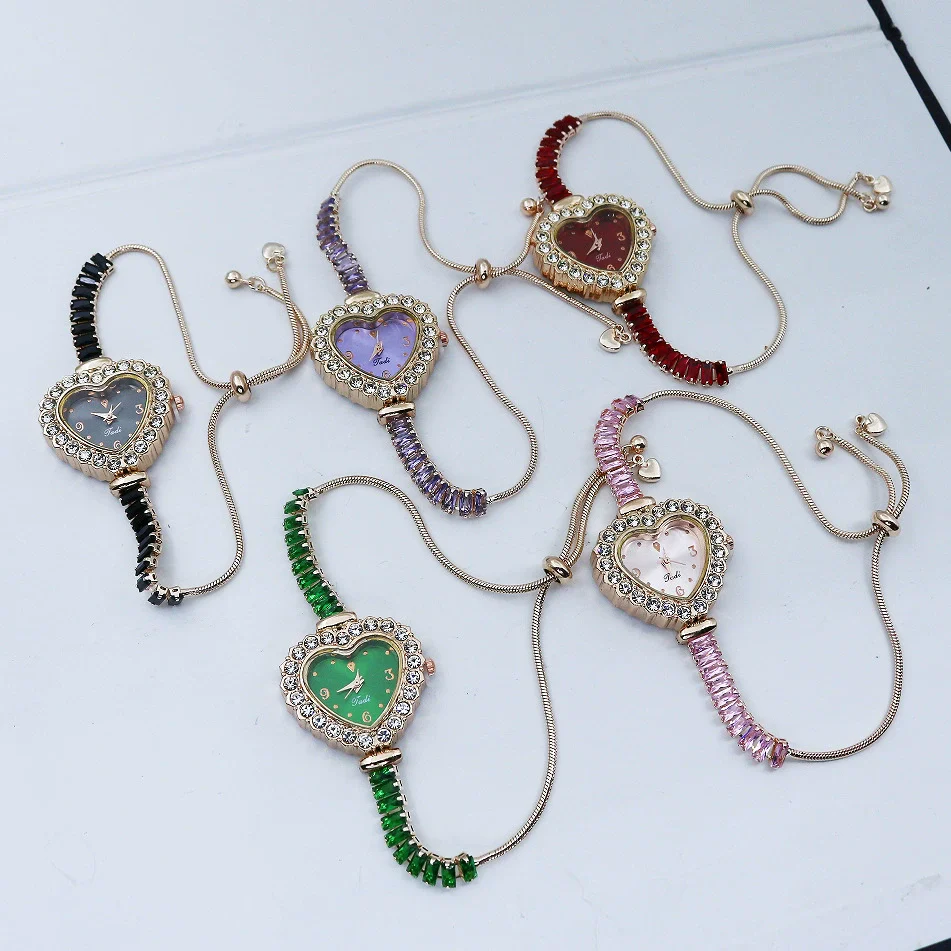 Women's Fashion Heartshaped Alloy Bracelet Watch With Diamondencrusted And Printed Logo