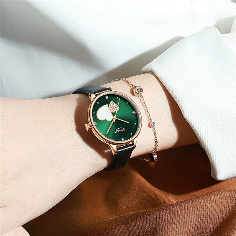Women's Fashion Heartshaped Rhinestone Metal Case Imitation Leather Strap Waterproof Quartz Belt Watch - Image 2