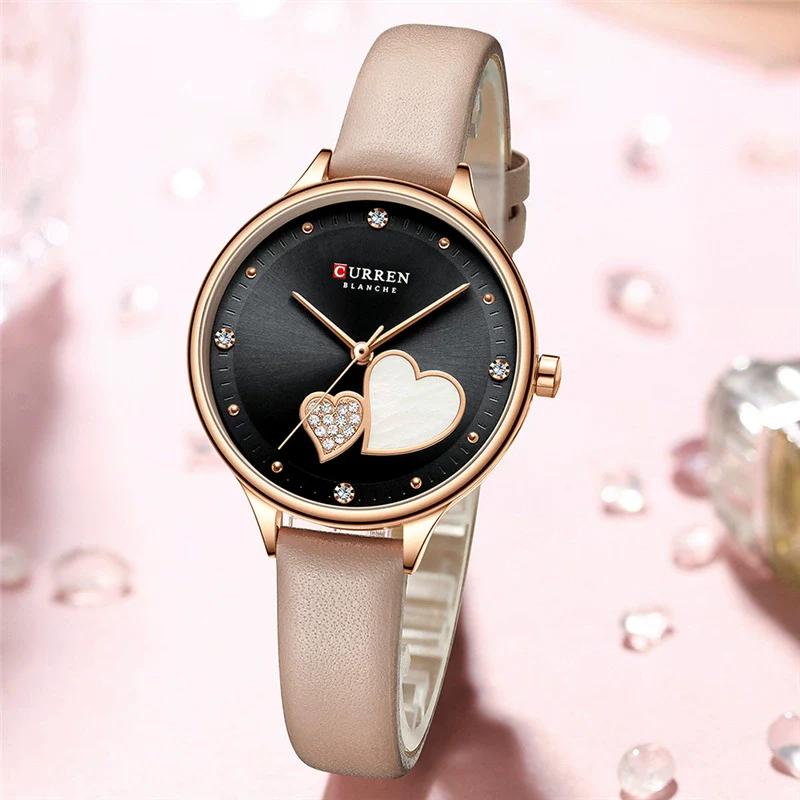 Women's Fashion Heartshaped Rhinestone Metal Case Imitation Leather Strap Waterproof Quartz Belt Watch - Image 4