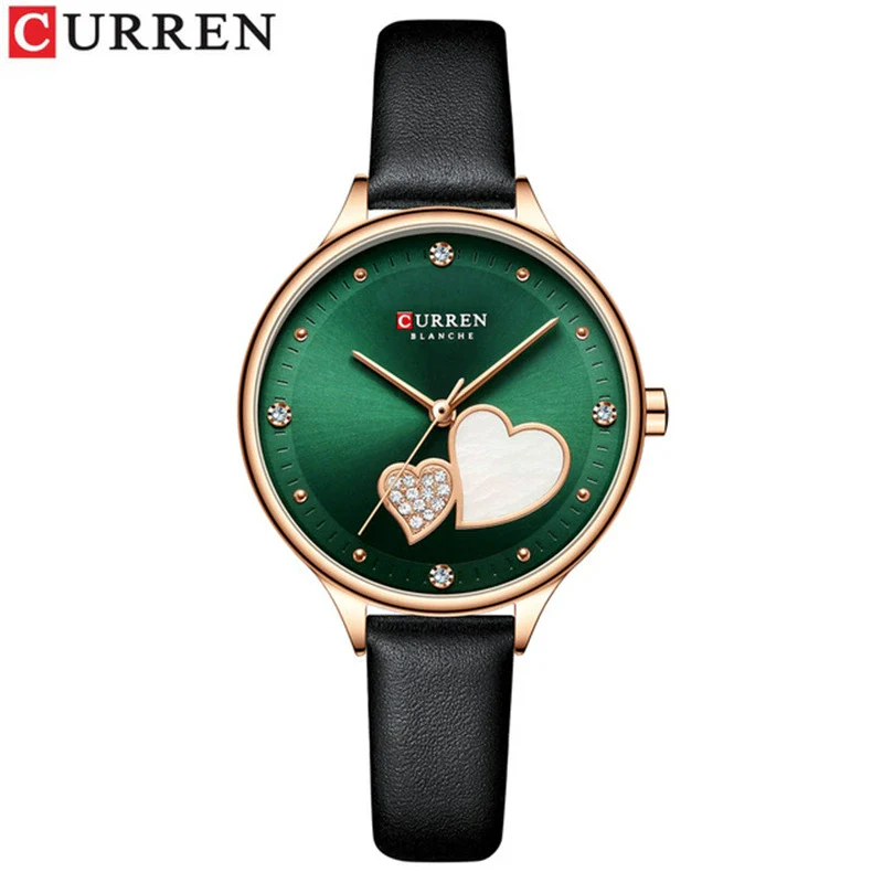 Women's Fashion Heartshaped Rhinestone Metal Case Imitation Leather Strap Waterproof Quartz Belt Watch - Image 5