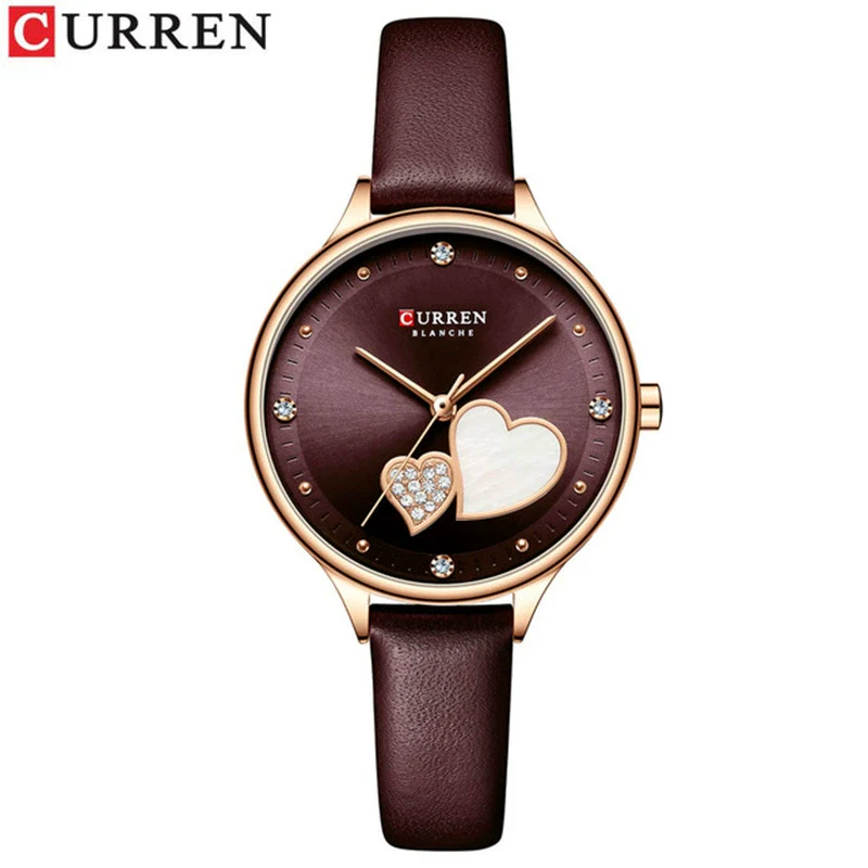 Women's Fashion Heartshaped Rhinestone Metal Case Imitation Leather Strap Waterproof Quartz Belt Watch - Image 6