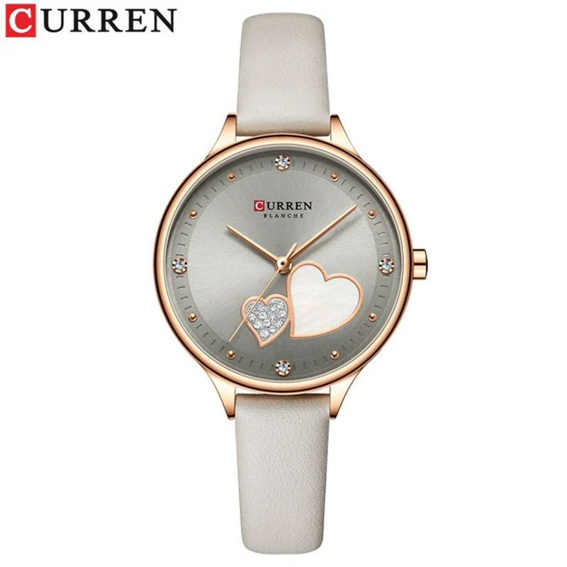 Women's Fashion Heartshaped Rhinestone Metal Case Imitation Leather Strap Waterproof Quartz Belt Watch - Image 9