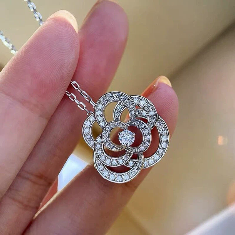 Women's Fashion Jewelry Copper Ring And Earrings With Camellia Pattern And Zirconia Design