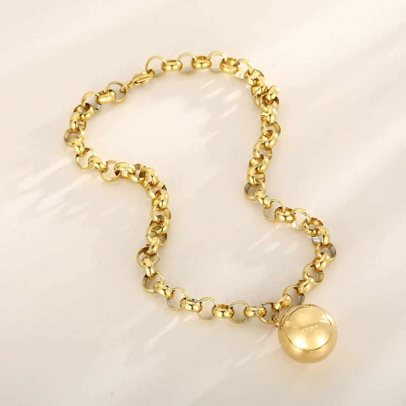 Women's Fashion Jewelry Twopiece Set With Titanium Steel And Pearl Chain And Large Ball Design - Image 9