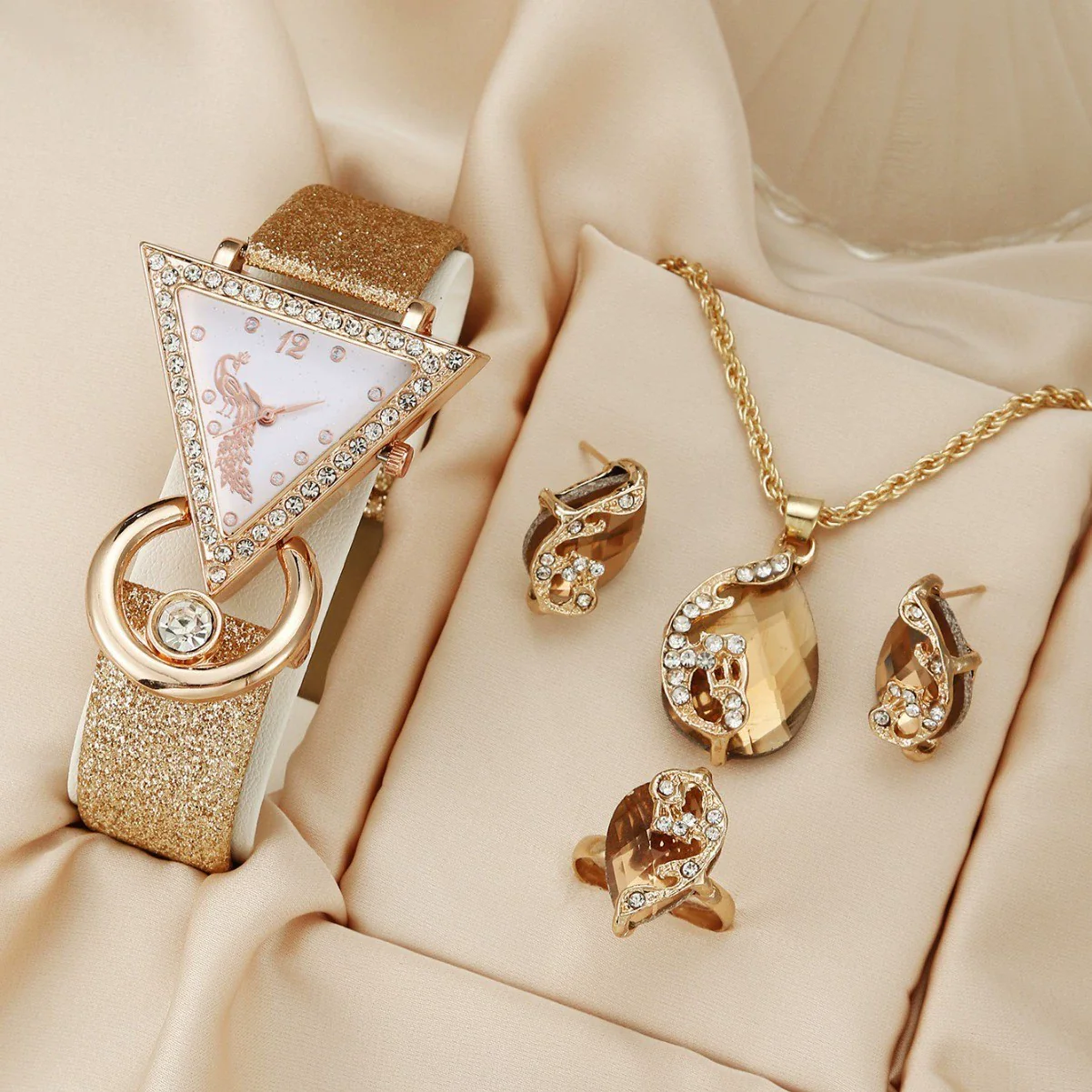 Women's Fashion Leather Watch With Inverted Triangle Diamond Set And Alloy Case - Image 12