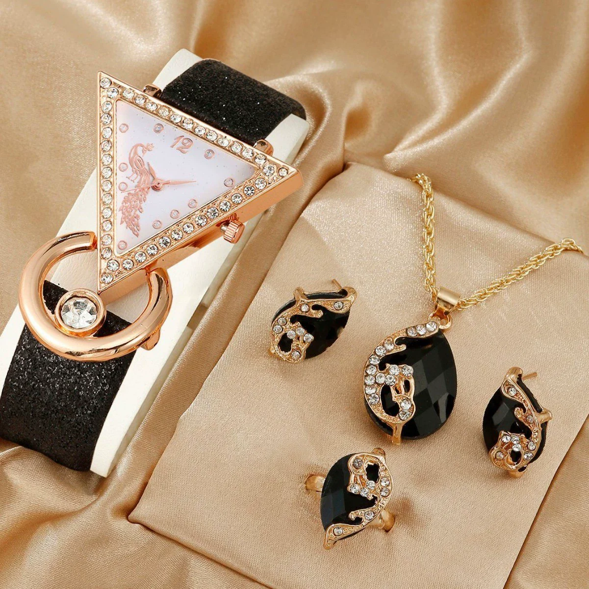 Women's Fashion Leather Watch With Inverted Triangle Diamond Set And Alloy Case - Image 13